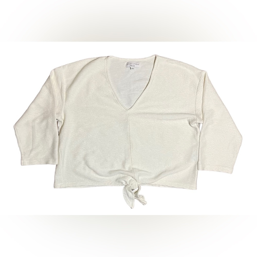 Madewell Texture & Thread pullover cropped sweater tie-front XL EUC - Picture 3 of 13